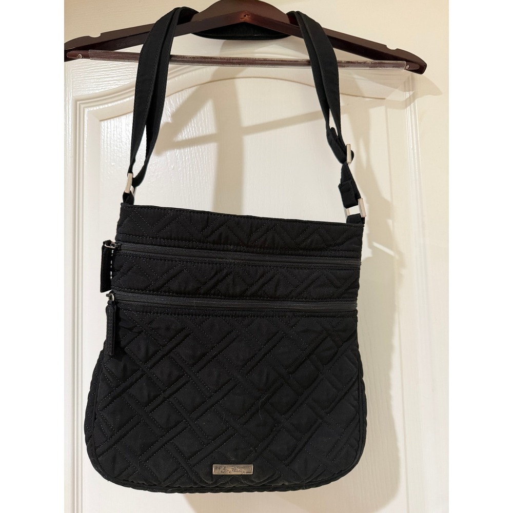 Vera Bradley Black Quilted Triple Zip Hipster Crossbody Bag